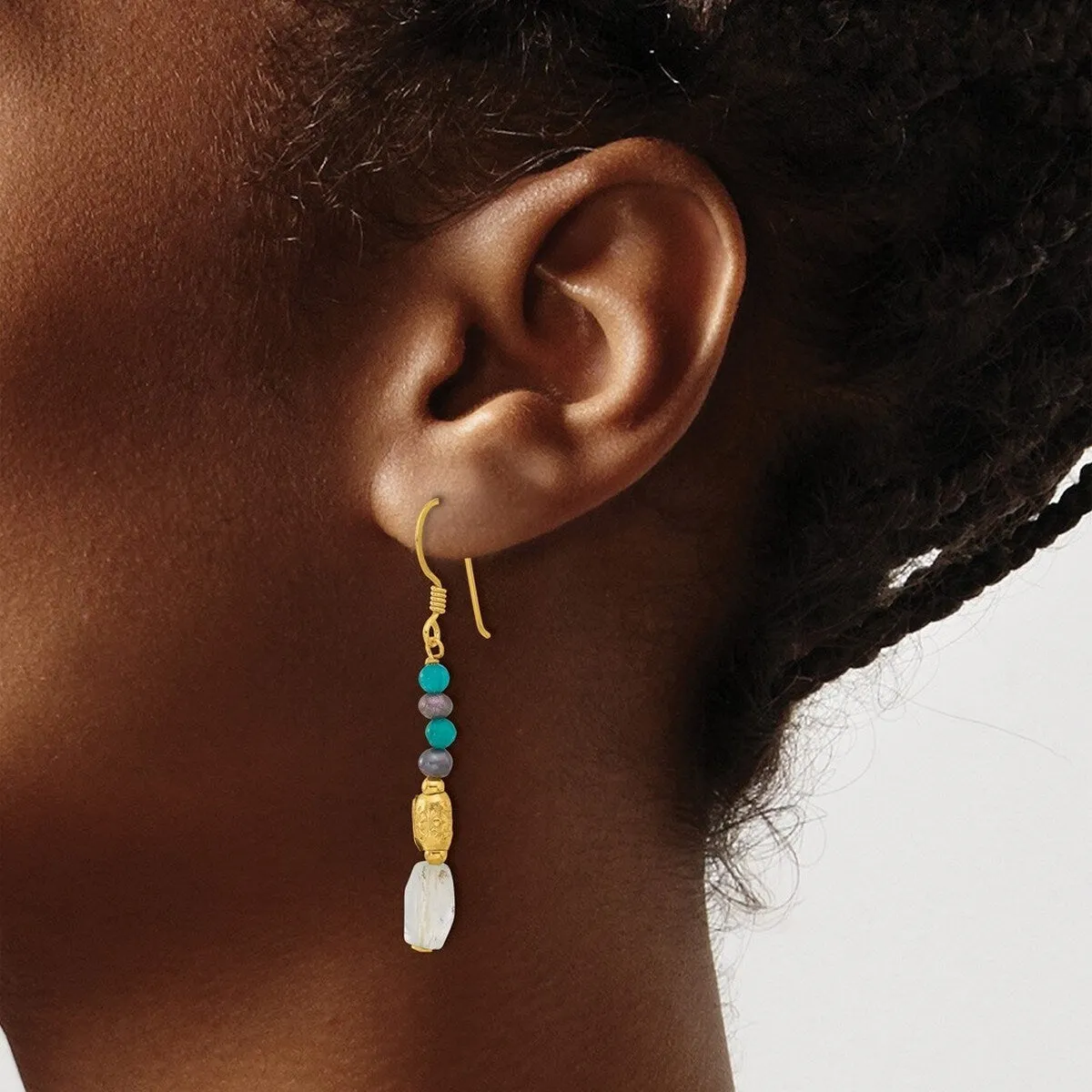 Curata 925 Sterling Silver Gold Plated Black Freshwater Cultured Pearl Blue Quartz Beaded Dangle Earrings sold by Zulily product image thumbnail 4