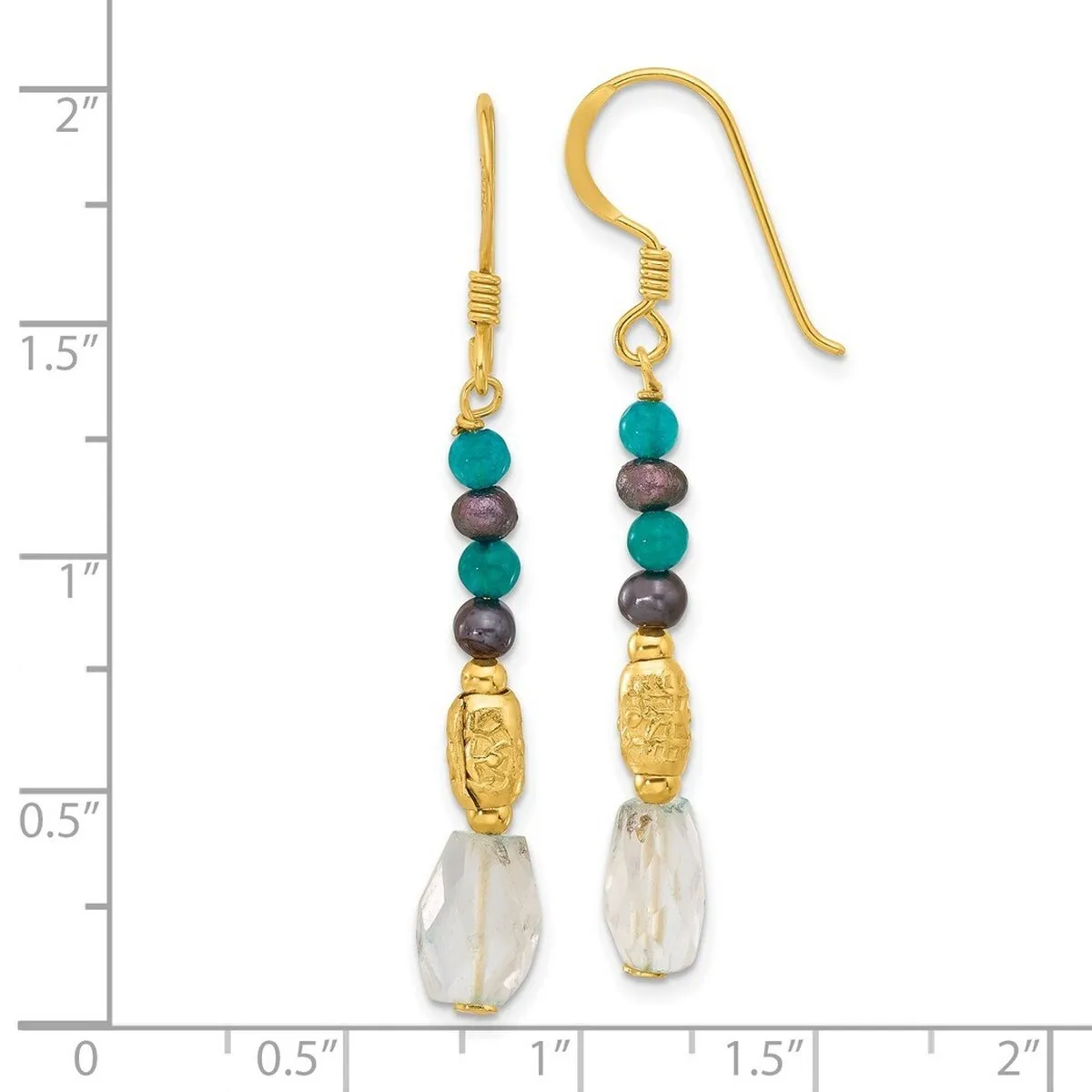 Curata 925 Sterling Silver Gold Plated Black Freshwater Cultured Pearl Blue Quartz Beaded Dangle Earrings sold by Zulily