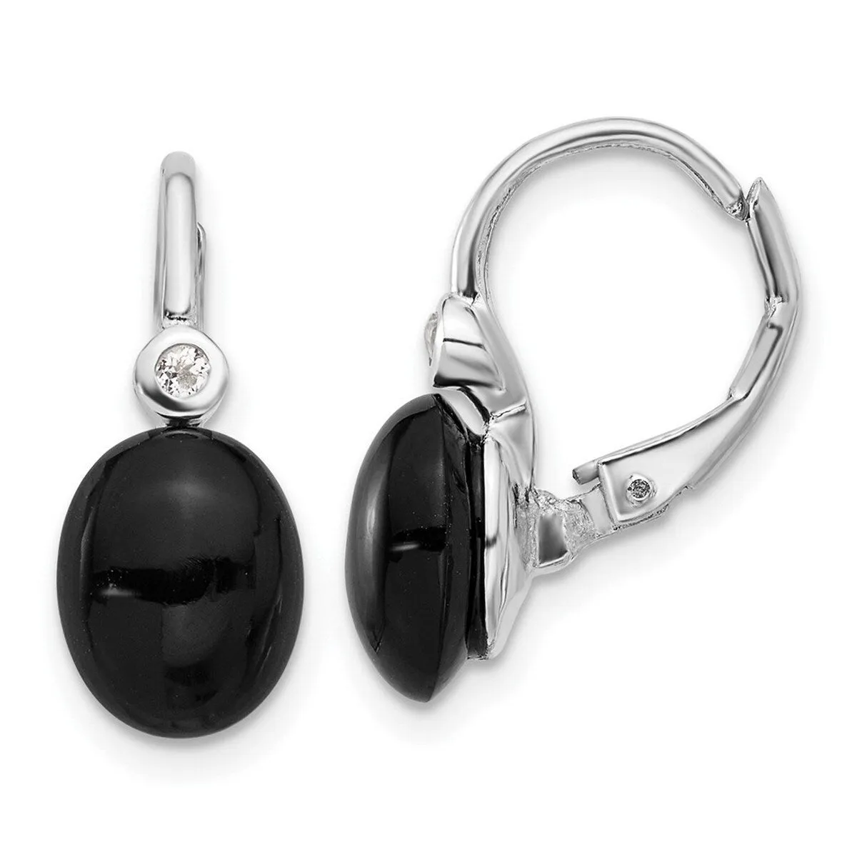 Curata 925 Sterling Silver Rhodium Plated Simulated Onyx and White Topaz Earrings - 18x7.8mm sold by Zulily