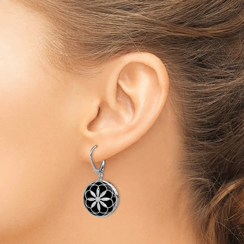 Curata 925 Sterling Silver Artisan Onyx Leverback Earrings - 43x23mm sold by Zulily