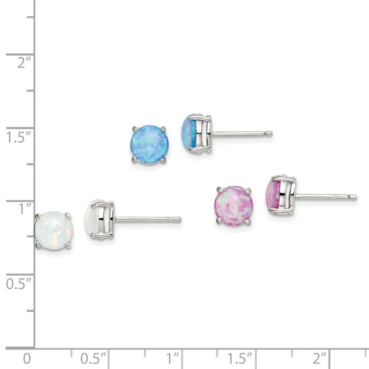 Curata 925 Sterling Silver Pink White and Blue Simulated Opal Stud Three Set Of Earrings - 7x7mm sold by Zulily product image thumbnail 4