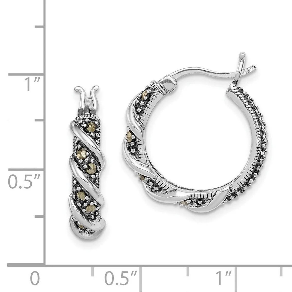 Curata 925 Sterling Silver Antiqued Swirl Hoop Marcasite Earrings - 21x5mm sold by Zulily product image thumbnail 4