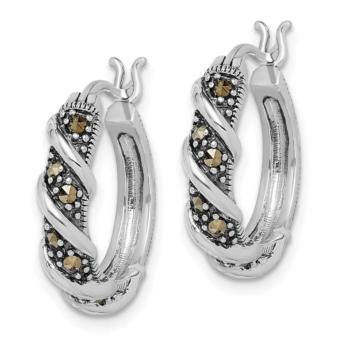 Curata 925 Sterling Silver Antiqued Swirl Hoop Marcasite Earrings - 21x5mm sold by Zulily product image thumbnail 5