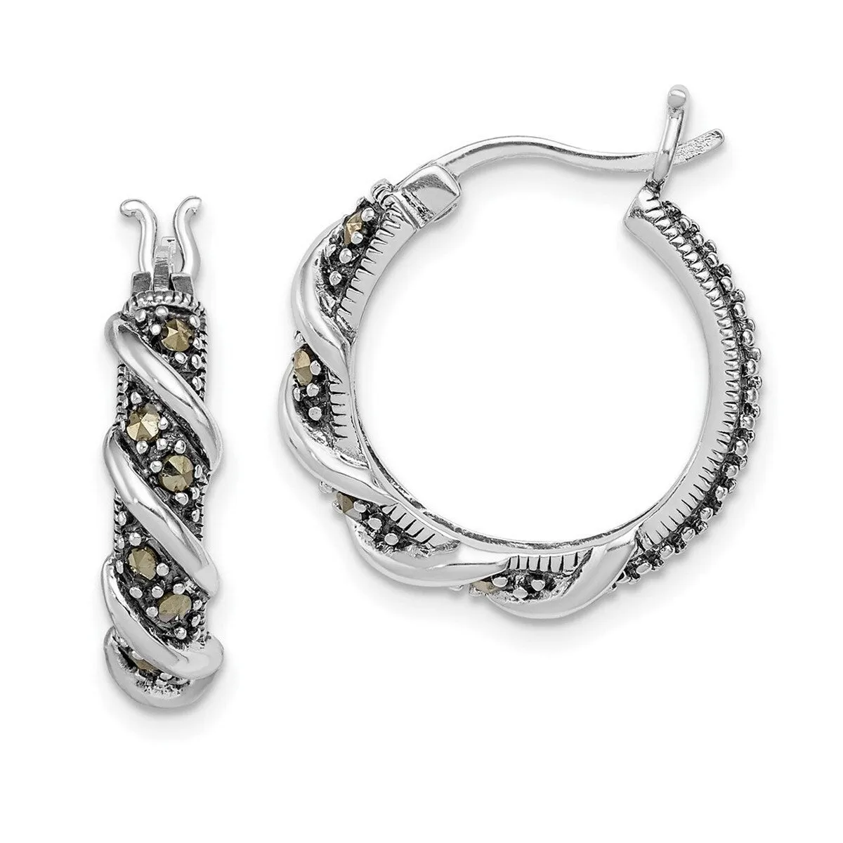 Curata 925 Sterling Silver Antiqued Swirl Hoop Marcasite Earrings - 21x5mm sold by Zulily product image thumbnail 3