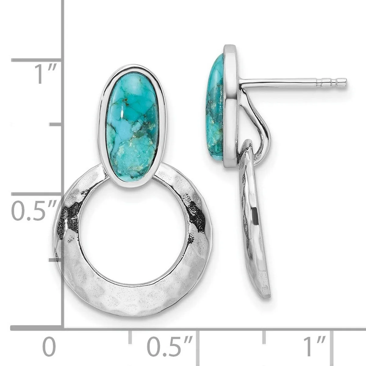 Curata 925 Sterling Silver Rhodium Plated Polished Hammered Simulated Turquoise Post Dangle Earrings - 23.75x15mm sold by Zulily product image thumbnail 4