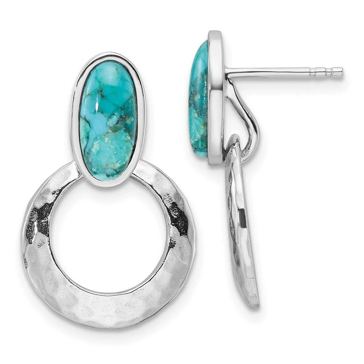 Curata 925 Sterling Silver Rhodium Plated Polished Hammered Simulated Turquoise Post Dangle Earrings - 23.75x15mm sold by Zulily product image thumbnail 5