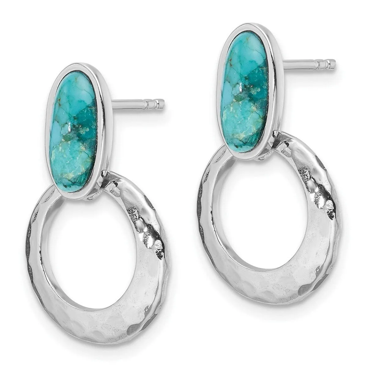 Curata 925 Sterling Silver Rhodium Plated Polished Hammered Simulated Turquoise Post Dangle Earrings - 23.75x15mm sold by Zulily