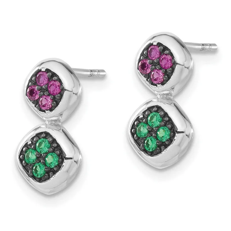 Curata 925 Sterling Silver Simulated Ruby and Simulated Green Spinel Post Earrings - 15x7mm sold by Zulily