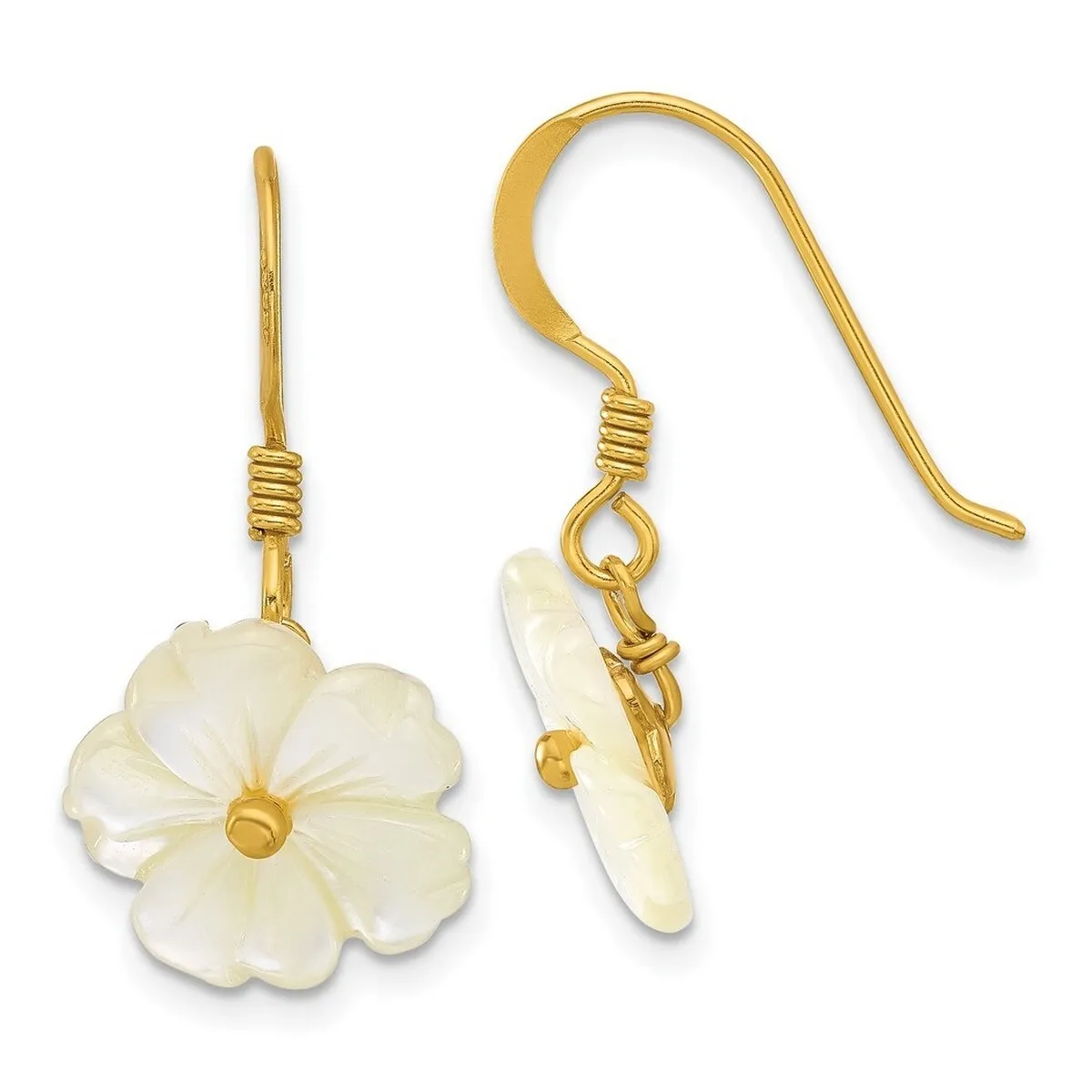 Curata 925 Sterling Silver Gold Plated Mother of Pearl Flower Dangle Earrings - 27.4x13.5mm sold by Zulily