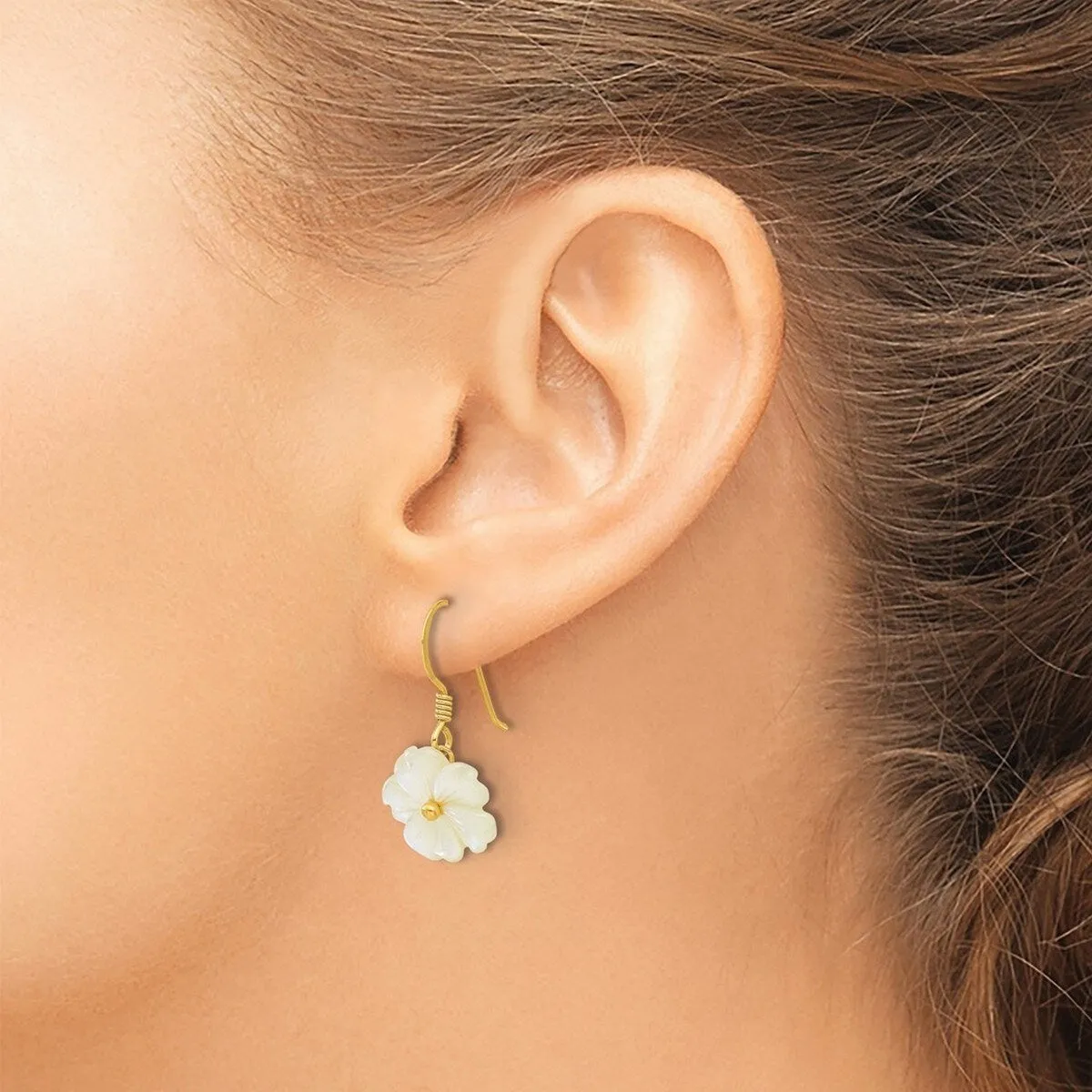 Curata 925 Sterling Silver Gold Plated Mother of Pearl Flower Dangle Earrings - 27.4x13.5mm sold by Zulily product image thumbnail 3