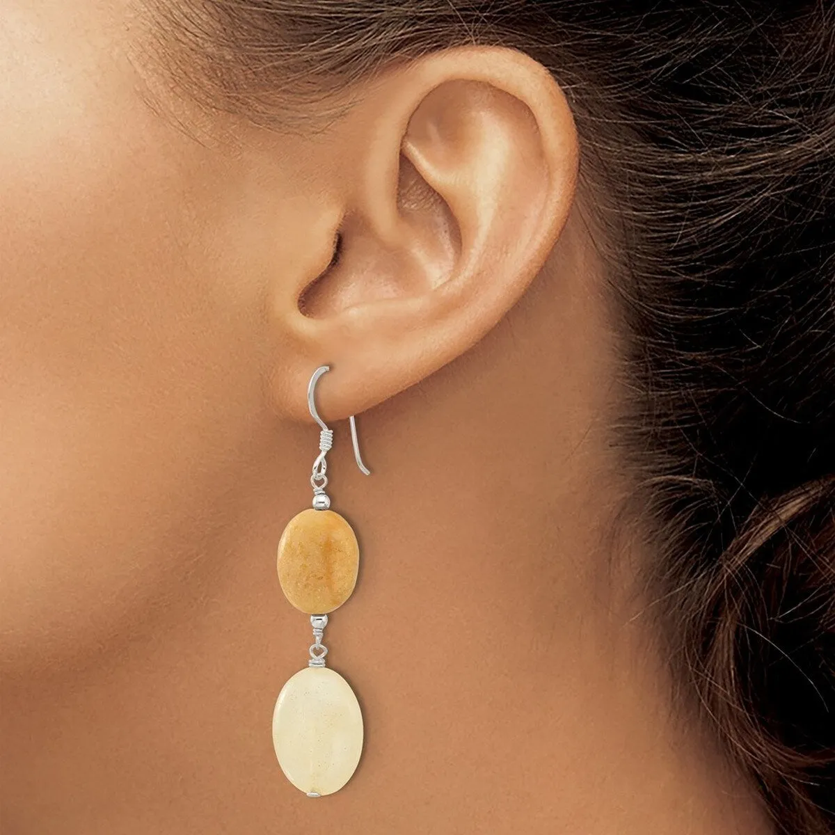 Curata 925 Sterling Silver Yellow Dyed Jade Double Drop Hook Earrings - 61x13.6mm sold by Zulily product image thumbnail 4