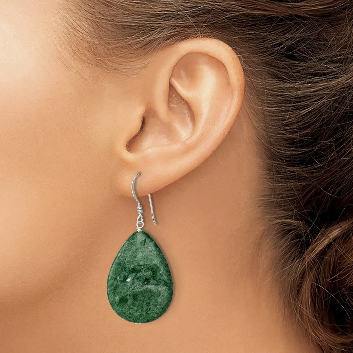 Curata 925 Sterling Silver Green Aventurine Tear Drop Dangle Earrings - 49x23mm sold by Zulily product image thumbnail 3