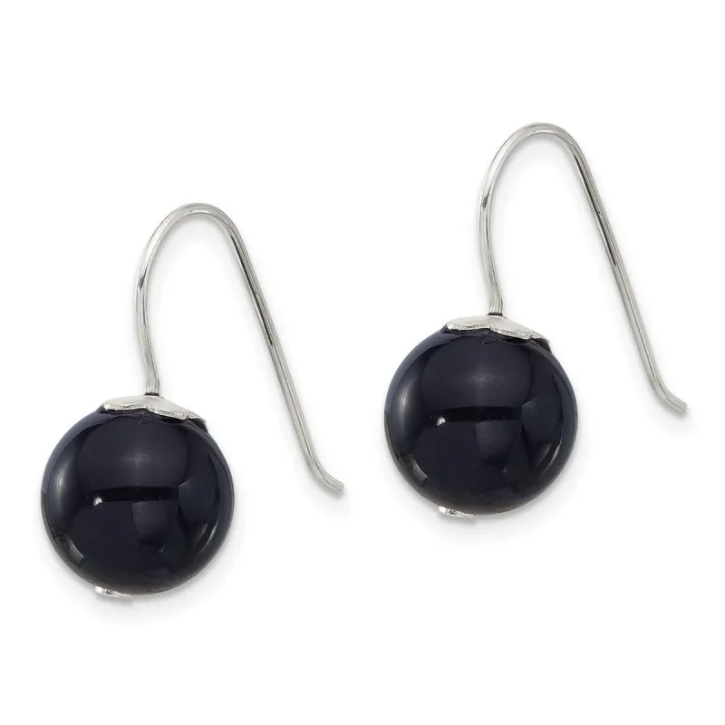 Curata 925 Sterling Silver Black Agate Bead Hook Earrings - 21x10mm sold by Zulily