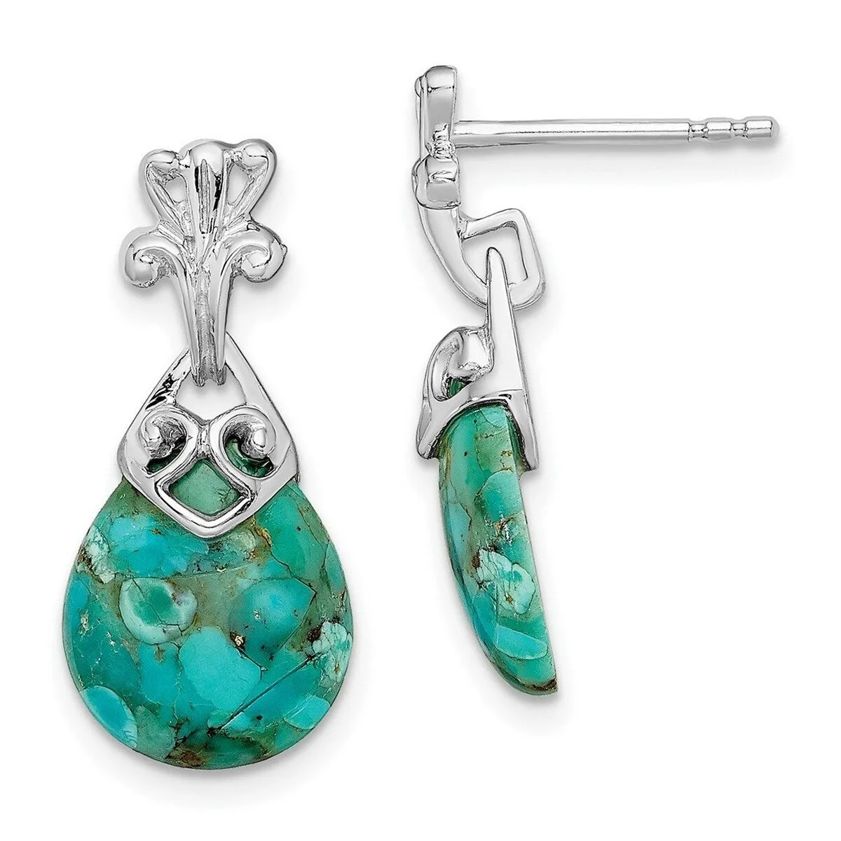 Curata 925 Sterling Silver Rhodium Plated Simulated Turquoise Dangle Earrings - 23.5x10.35mm sold by Zulily product image thumbnail 5