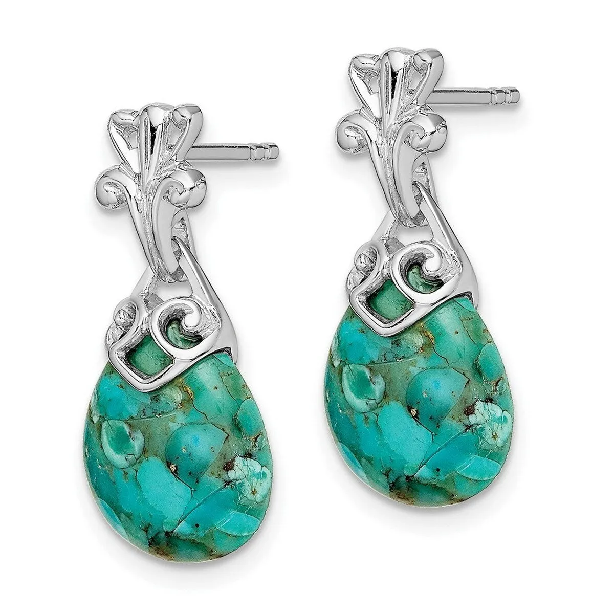 Curata 925 Sterling Silver Rhodium Plated Simulated Turquoise Dangle Earrings - 23.5x10.35mm sold by Zulily