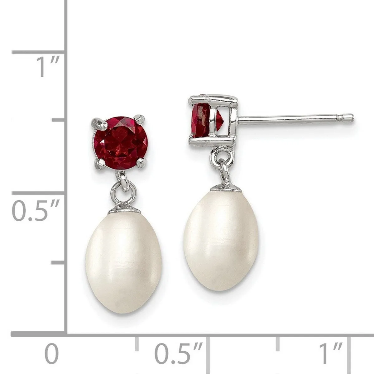 Curata 925 Sterling Silver Polished 7-8mm Freshwater Cultured Pearl Garnet Tear Dangle Post Earrings sold by Zulily