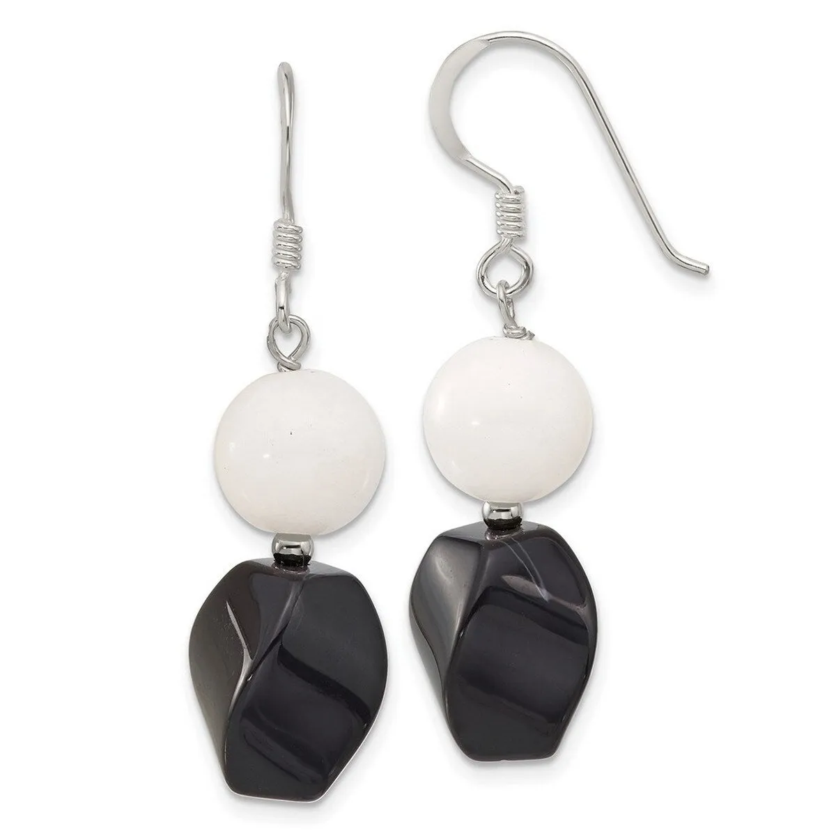 Curata 925 Sterling Silver Black Agate White Dyed Jade Dangle Hook Earrings - 43.75x12.6mm sold by Zulily product image thumbnail 5