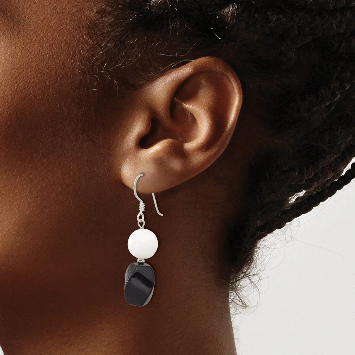 Curata 925 Sterling Silver Black Agate White Dyed Jade Dangle Hook Earrings - 43.75x12.6mm sold by Zulily product image thumbnail 2