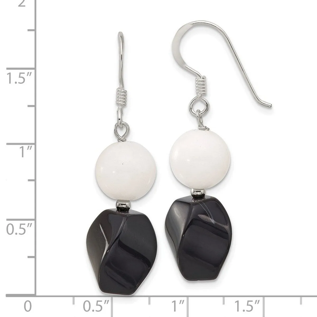 Curata 925 Sterling Silver Black Agate White Dyed Jade Dangle Hook Earrings - 43.75x12.6mm sold by Zulily product image thumbnail 4
