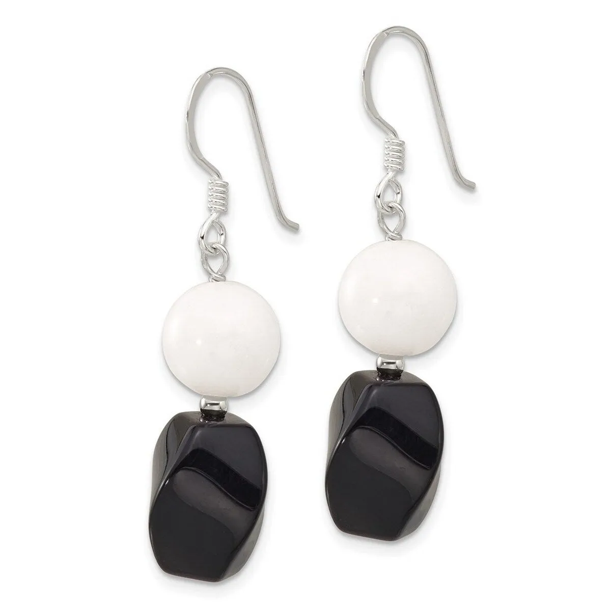 Curata 925 Sterling Silver Black Agate White Dyed Jade Dangle Hook Earrings - 43.75x12.6mm sold by Zulily