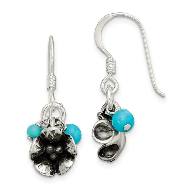 Curata 925 Sterling Silver Turquoise Howlite Magnesite Flower Hook Earrings - 42x4.3mm sold by Zulily