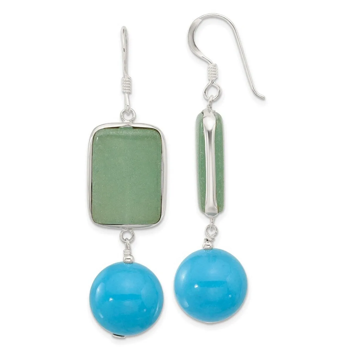 Curata 925 Sterling Silver Aventurine and Simulated Turquoise Dangle Earrings - 58x14.7mm sold by Zulily