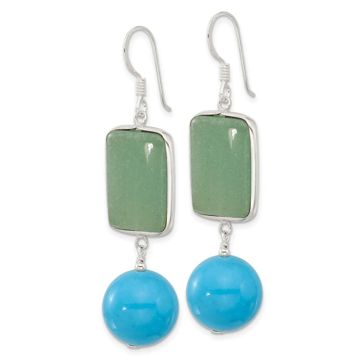 Curata 925 Sterling Silver Aventurine and Simulated Turquoise Dangle Earrings - 58x14.7mm sold by Zulily product image thumbnail 2