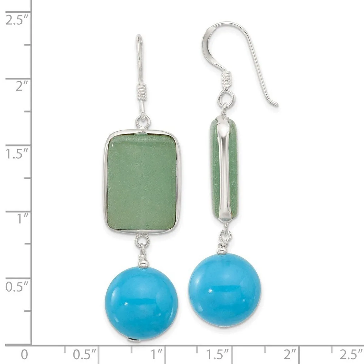 Curata 925 Sterling Silver Aventurine and Simulated Turquoise Dangle Earrings - 58x14.7mm sold by Zulily product image thumbnail 5