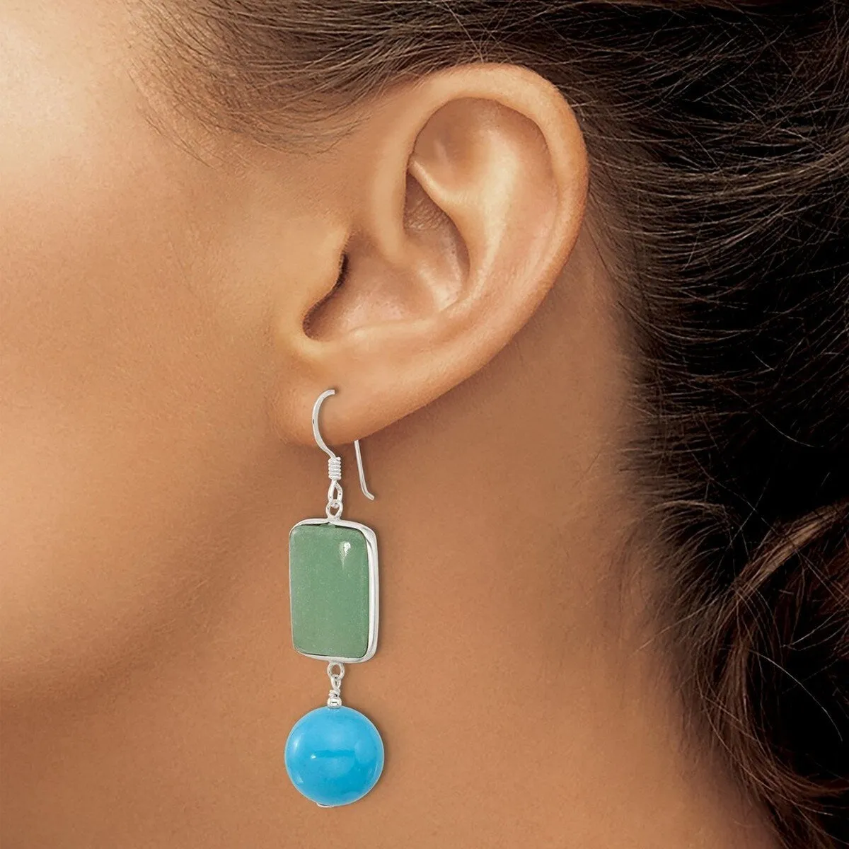 Curata 925 Sterling Silver Aventurine and Simulated Turquoise Dangle Earrings - 58x14.7mm sold by Zulily product image thumbnail 3