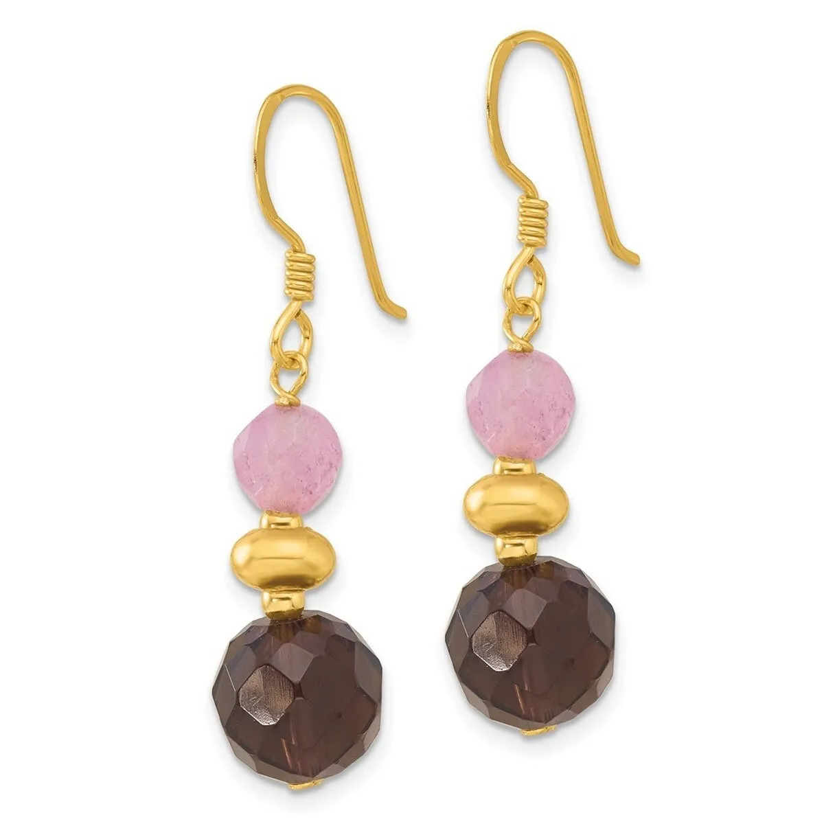 Curata 925 Sterling Silver Gold Plated Pink Dyed Jade and Smoky Quartz Earrings - 40.5x10mm sold by Zulily product image thumbnail 5