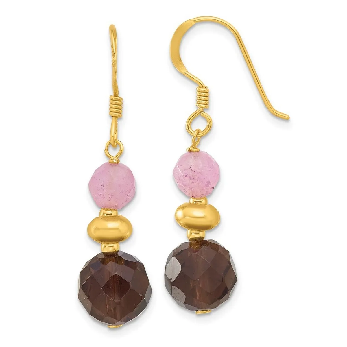 Curata 925 Sterling Silver Gold Plated Pink Dyed Jade and Smoky Quartz Earrings - 40.5x10mm sold by Zulily product image thumbnail 3