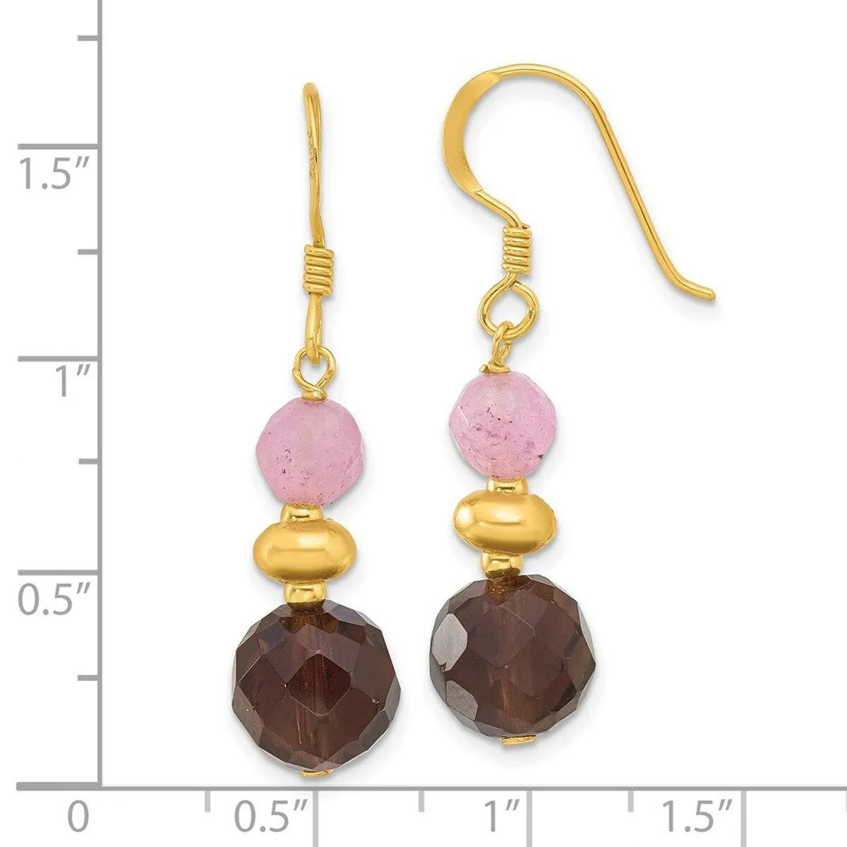 Curata 925 Sterling Silver Gold Plated Pink Dyed Jade and Smoky Quartz Earrings - 40.5x10mm sold by Zulily product image thumbnail 4