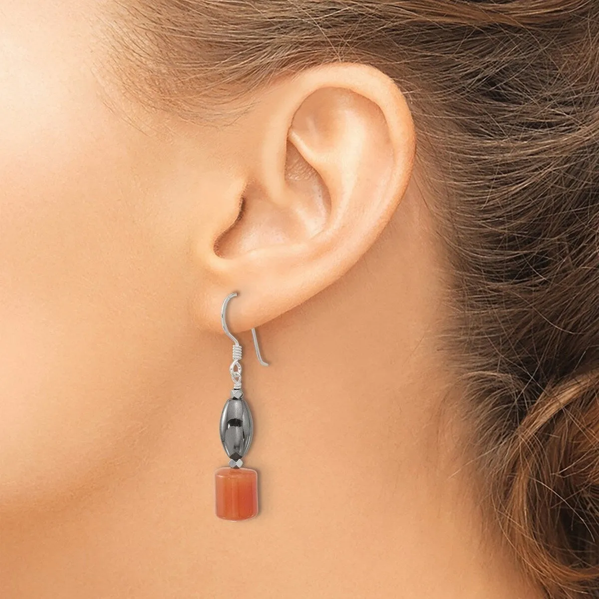 Curata 925 Sterling Silver Aventurine Hematite Dangle Hook Earrings - 44.25x8.5mm sold by Zulily product image thumbnail 5