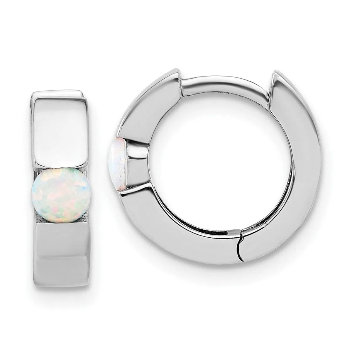 Curata 925 Sterling Silver Rhodium Plated Simulated Opal Hinged Hoop Earrings - 13.7x14.7mm sold by Zulily product image thumbnail 3
