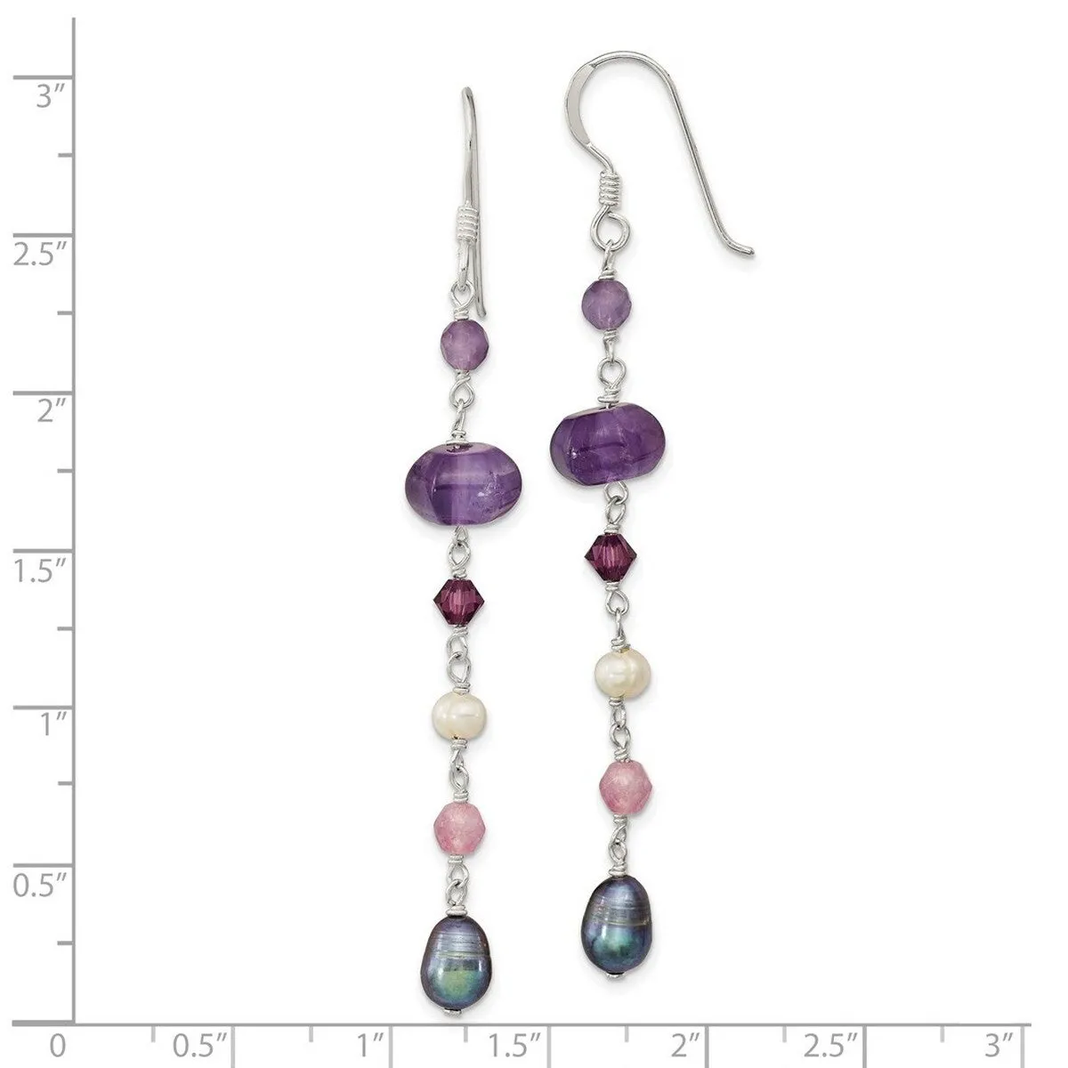 Curata 925 Sterling Silver Cultured Pearl Amy Lavender Dyed Jade Hook Earrings - 74x7.5mm sold by Zulily product image thumbnail 4