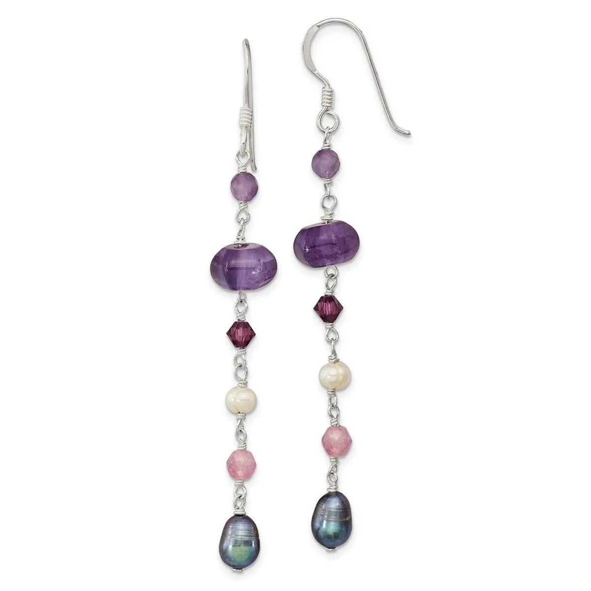Curata 925 Sterling Silver Cultured Pearl Amy Lavender Dyed Jade Hook Earrings - 74x7.5mm sold by Zulily product image thumbnail 5