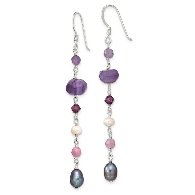 Curata 925 Sterling Silver Cultured Pearl Amy Lavender Dyed Jade Hook Earrings - 74x7.5mm sold by Zulily