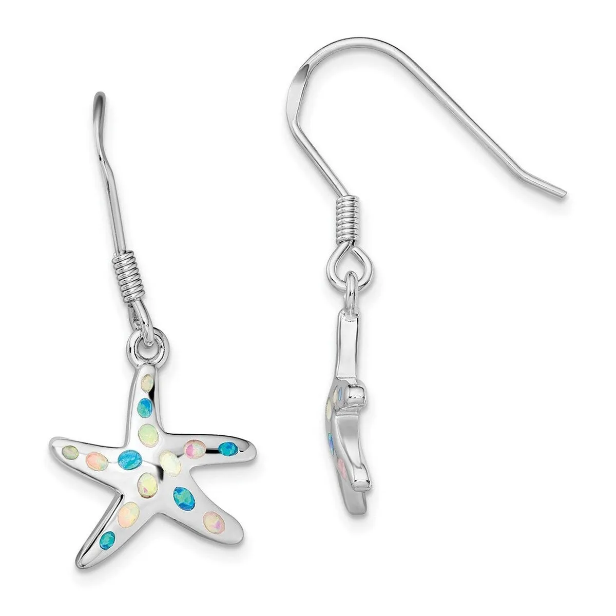 Curata 925 Sterling Silver Rhodium Plated Pink Blue Simulated Opal Sea Shell Starfish Earrings - 35.3x15.2mm sold by Zulily product image thumbnail 2