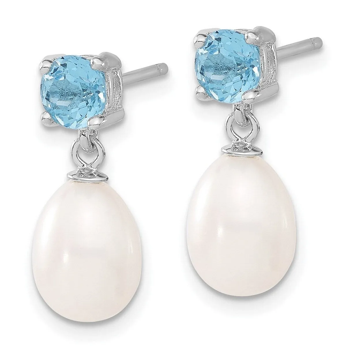 Curata 925 Sterling Silver Blue Topaz and 7-8mm Freshwater Cultured Pearl Teardrop Dangle Post Earrings sold by Zulily product image thumbnail 5