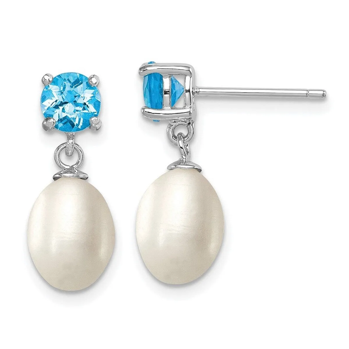 Curata 925 Sterling Silver Blue Topaz and 7-8mm Freshwater Cultured Pearl Teardrop Dangle Post Earrings sold by Zulily product image thumbnail 3