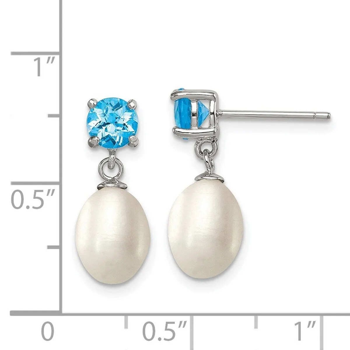 Curata 925 Sterling Silver Blue Topaz and 7-8mm Freshwater Cultured Pearl Teardrop Dangle Post Earrings sold by Zulily product image thumbnail 4