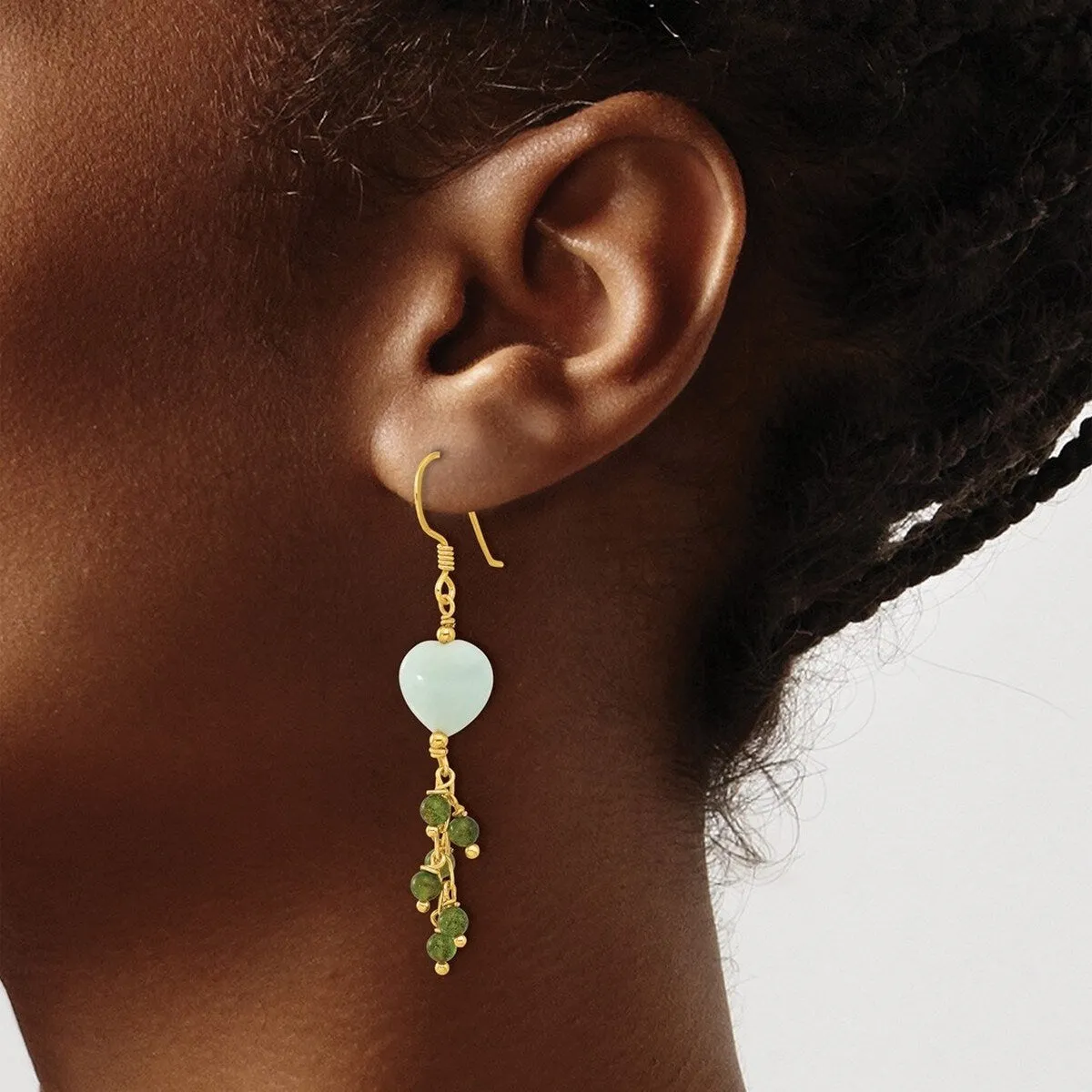 Curata 925 Sterling Silver Gold Plated Amazonite Heart Dangle Earrings - 40.2x17.15mm sold by Zulily