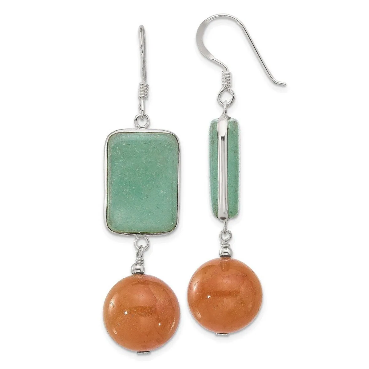 Curata 925 Sterling Silver Green and Red Aventurine Hook Earrings - 58.5x14.5mm sold by Zulily
