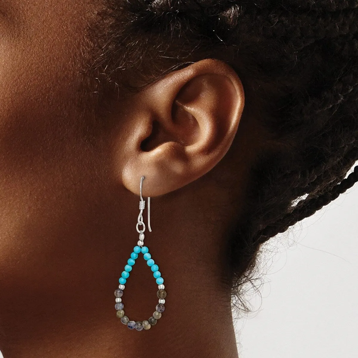 Curata 925 Sterling Silver Lolite Simulated Turquoise Teardrop Hook Earrings - 47x17mm sold by Zulily product image thumbnail 3