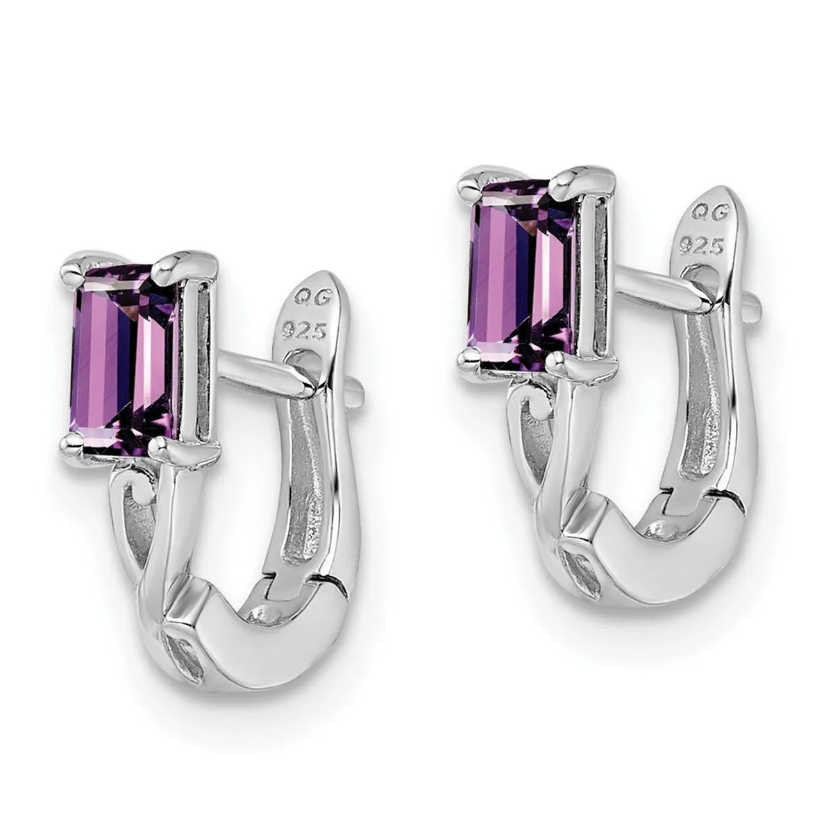 Curata 925 Sterling Silver Rhodium Plated Amethyst Hinged Hoop Earrings - 12x11mm sold by Zulily