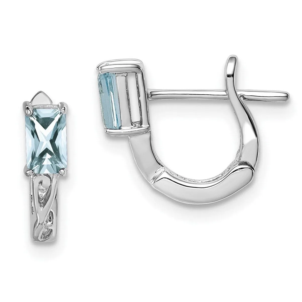 Curata 925 Sterling Silver Rhodium Plated Aquamarine Hinged Hoop Earrings - 12x11mm sold by Zulily