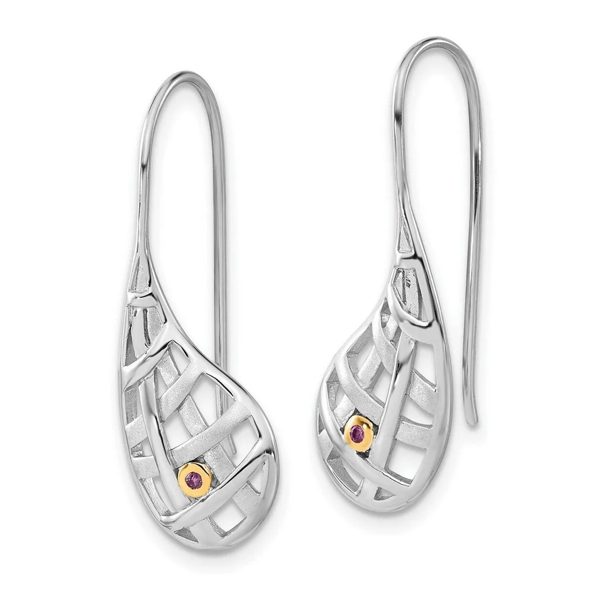 Curata 925 Sterling Silver Gold Plated Amethyst Teardrop Basketweave Hook Earrings - sold by Zulily product image thumbnail 2