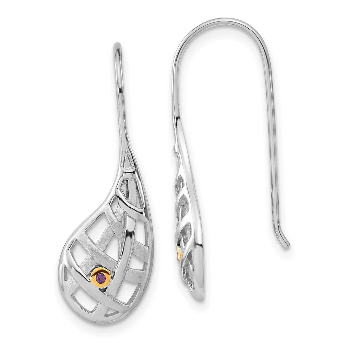 Curata 925 Sterling Silver Gold Plated Amethyst Teardrop Basketweave Hook Earrings - sold by Zulily product image thumbnail 4