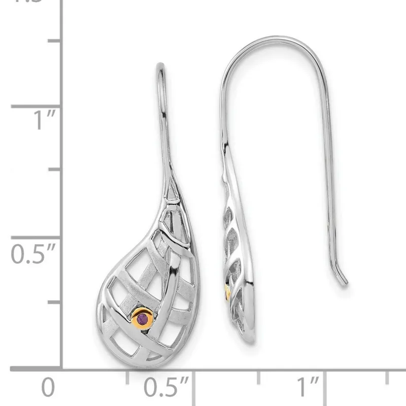 Curata 925 Sterling Silver Gold Plated Amethyst Teardrop Basketweave Hook Earrings - sold by Zulily