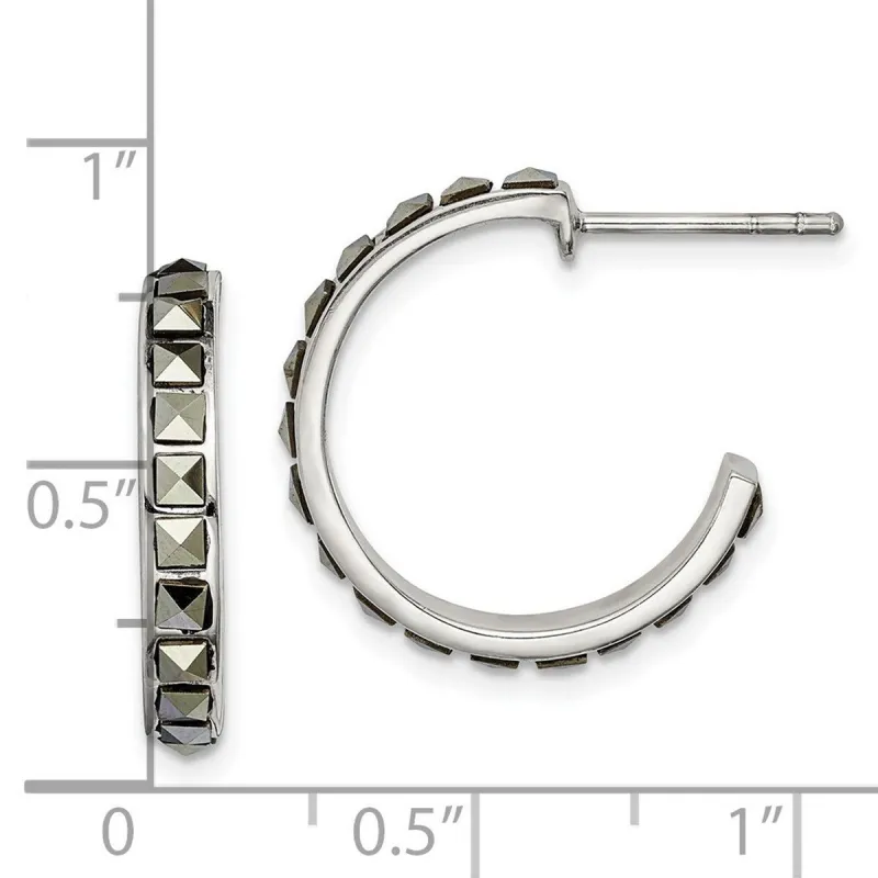 Curata 925 Sterling Silver 20x3.5mm Square Marcasite Hoop Post Earrings sold by Zulily